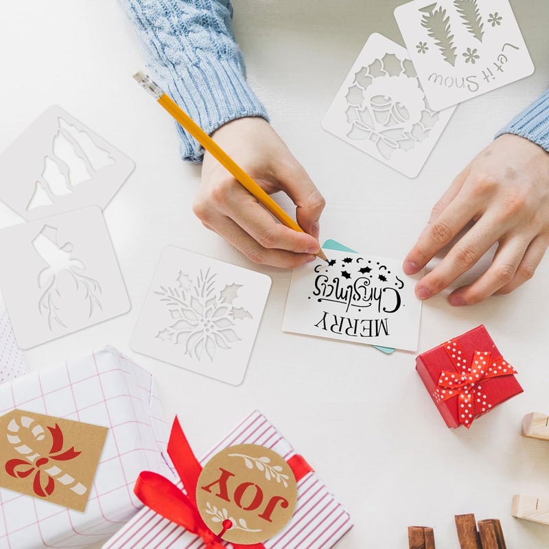 BANBBUR 24 Pcs Small Christmas Stencils 3x3 Inch for Painting on Wood Slice,DIY Christmas Ornaments - Image 4